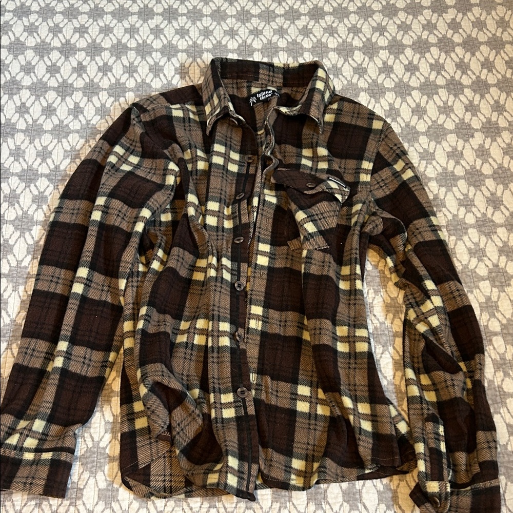 American Eagle Outfitters Brown and Tan Plaid Shirt